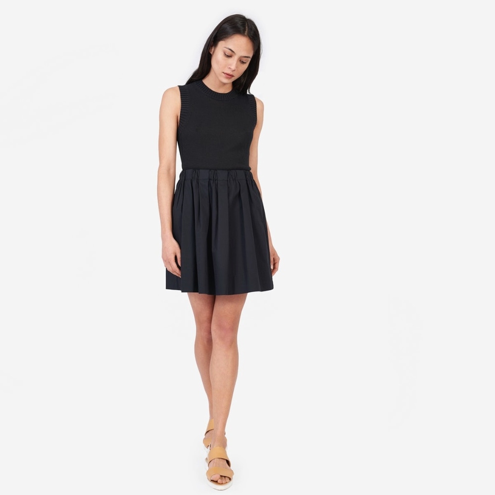 Everlane Cotton Poplin Pleated Skirt - Black